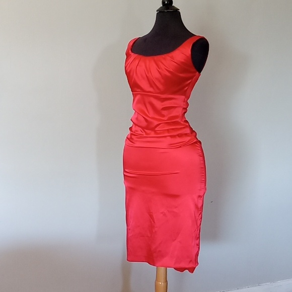 Voom! Cherry red satin knee length summer wiggle dress by Le Chateau size XS - Picture 7 of 7